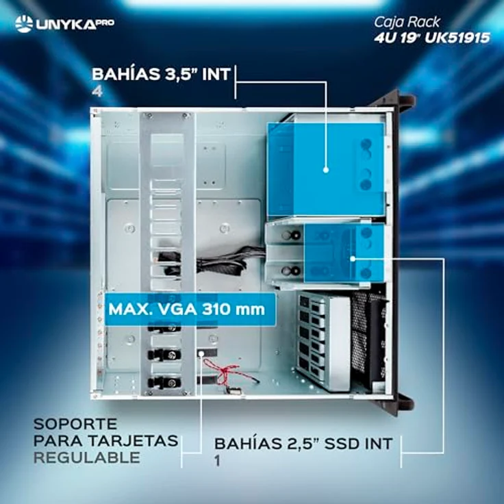 Unykach Gehäuse 4U 4329, Rack 19'' mit USB Typ C Anschluss, silberfarben – Bild 4