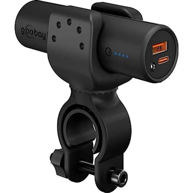 Goobay 60656 Bike Powerbank 5.0 5000 mAh inkl. verstärkter Halterung für Fahrradlenker/Powerbank für Ebike/Externer Akku/Ladegerät mit Quickcharge & Power Delivery/Charger für Samsung/Apple Klein – Bild 1