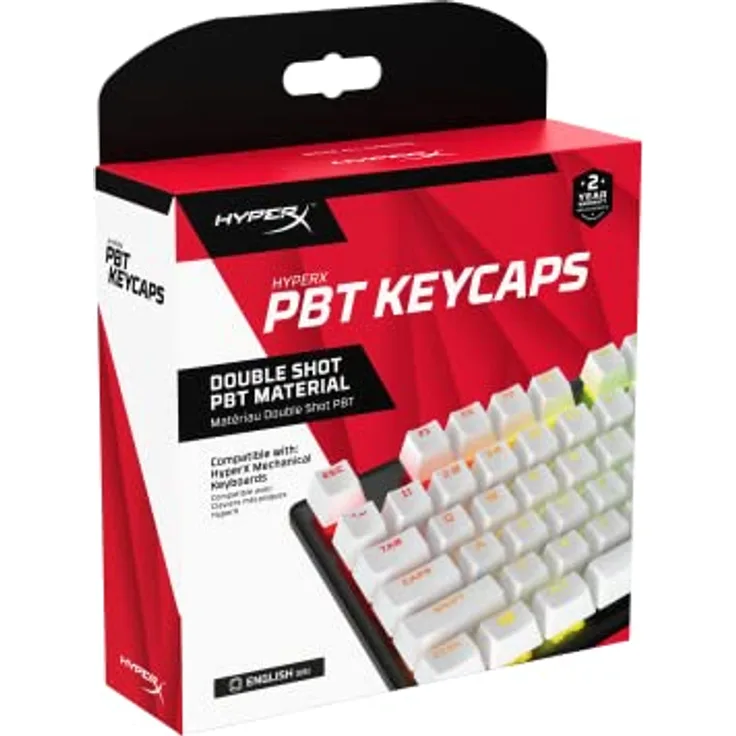 HyperX PBT Keycaps - Kompletter Tastensatz, Double Shot PBT-Material, Englisches (US) Layout, 104, Weiß