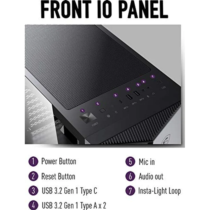 MSI MPG GUNGNIR 110R – Premium Mid-Tower PC-Gaming-Gehäuse – Seitenwand aus gehärtetem Glas – RGB 120 mm Lüfter – Flüssigkeitskühlung unterstützt bis zu 360 mm Kühler x 1 – Kabelmanagement-System – Bild 4