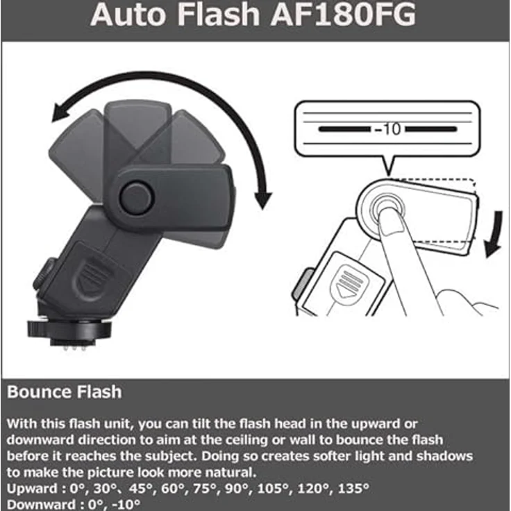 Pentax AF180FG - Kompaktes Blitzgerät mit P-TTL-Blitzautomatik, staub- und wetterfeste Konstruktion, für indirektes Blitzen, schwarz – Bild 4