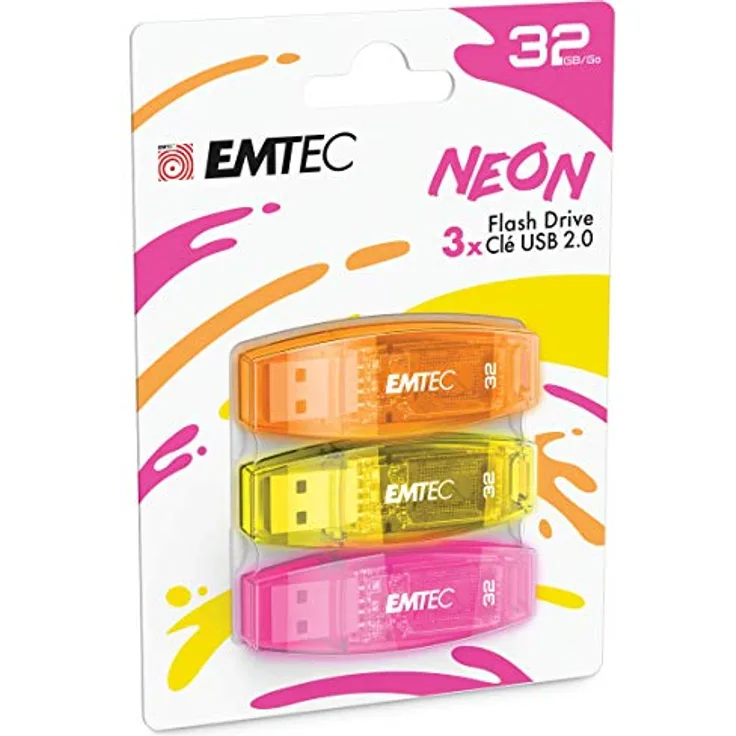 Emtec USB-Stick C410 NEON 2.0, 32 GB Speicher, Fluo-Design, USB-A, kompatibel mit Mac und Windows