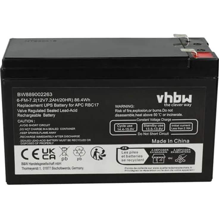 vhbw 2X Akku kompatibel mit Daitem 502-27D, Hochleistungsakku 7,2 Ah, 12 Volt, AGM-Technologie, wiederaufladbar – Bild 3