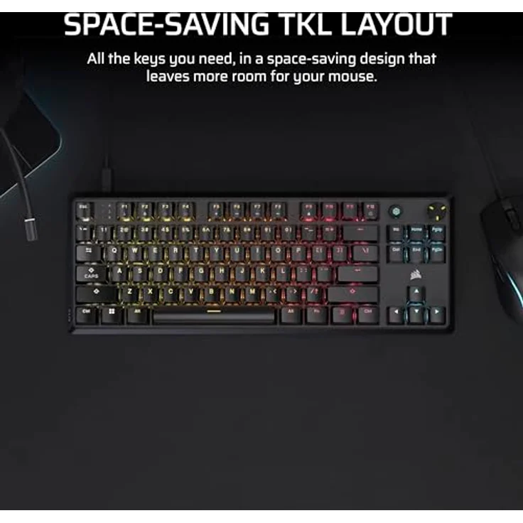 Corsair K70 CORE TKL RGB Tenkeyless Mechanische Gaming-Tastatur – Vorgeschmierte MLX Red v2-Linear-Switches – Dual Layer Sound Dämpfung – ABS-Double-Shot-Keycaps – QWERTY NA – Schwarz – Bild 3