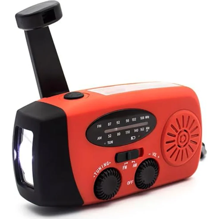 Denver SCR-2005, Solar-Kurbelradio mit AM/FM-Radio, Taschenlampe und Powerbank-Funktion, rot – Bild 1