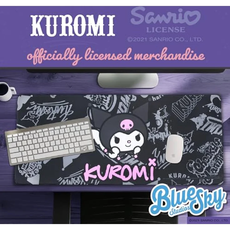 Blue Sky BlueSkyStudios Sanrio Schreibtischunterlage Kuromi (XXL), Mausmatte, Schwarz, rutschfeste Gummibasis, 70 x 30 cm – Bild 6