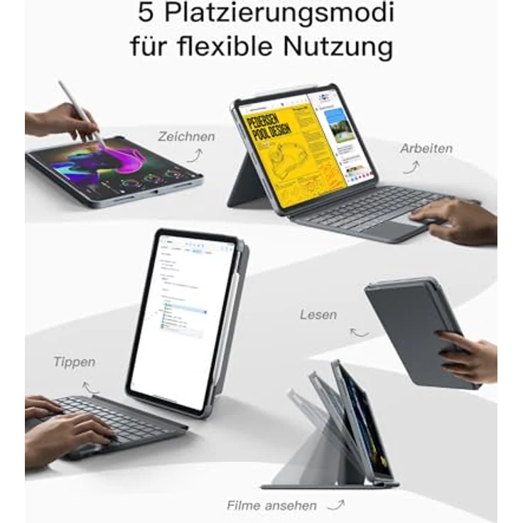 Inateck Hülle mit Tastatur für iPad Pro 11 2024, Ace-Touch Tastatur mit Touchpad für iPad Pro 11 Zoll (M4 2024), Abnehmbare, 7-Farbiger Hintergrundbeleuchtung, Hoch-/Querformat Ständer, QWERTZ,KB04111 – Bild 3