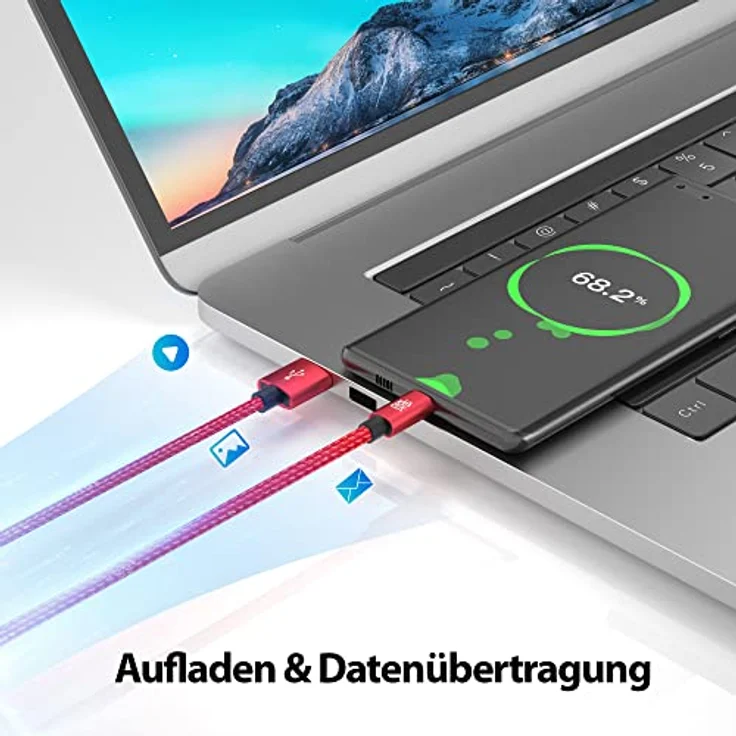 JAMEGA Premium Micro USB Kabel | Nylon geflochtenes 2m Ladekabel für Micro USB Geräte - Rot – Bild 3