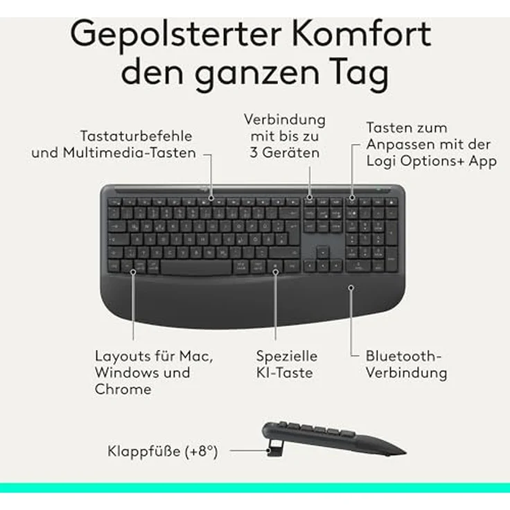 LOGITECH Signature Comfort Plus MK880, kabelloses Maus- und Tastaturset mit ergonomischer Handballenauflage, SmartWheel und bis zu 36 Monate Akkulaufzeit, Graphite – Bild 6
