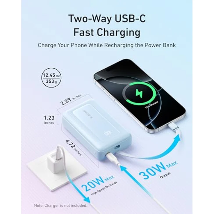 Anker Power Bank, Powerbank 20000mAh 30W mit integriertem USB-C Kabel, Schnellladefunktion, ActiveShield 2.0-Technologie - Schwarz – Bild 5