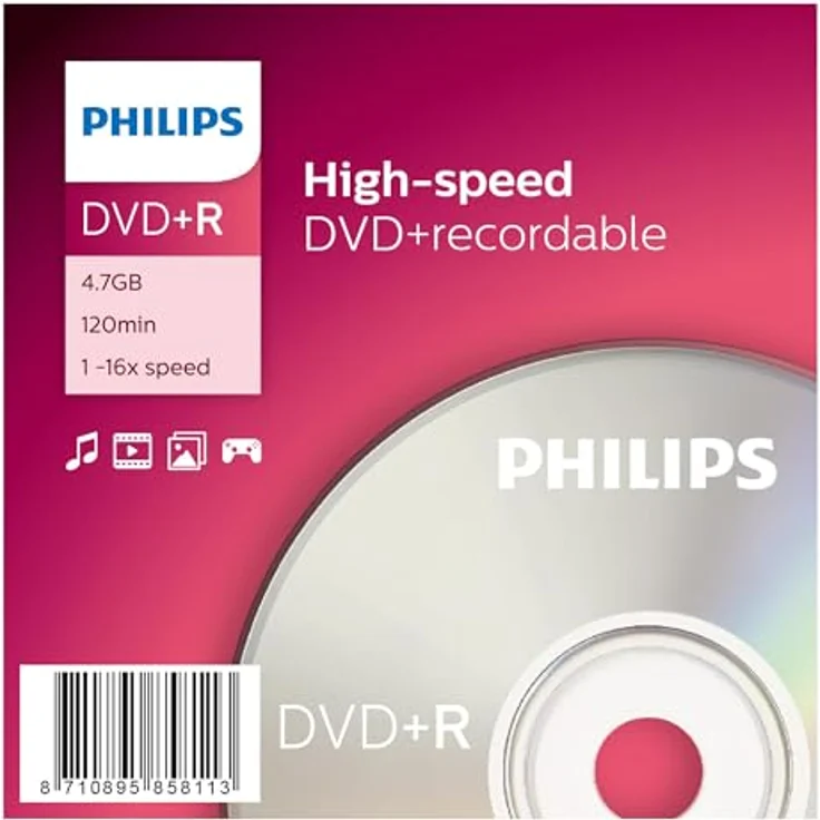 Philips DVD+R Rohlinge (4.7 GB Data- 120 Minuten Video, 16x High Speed Aufnahme, 10er Spindel) – Bild 3