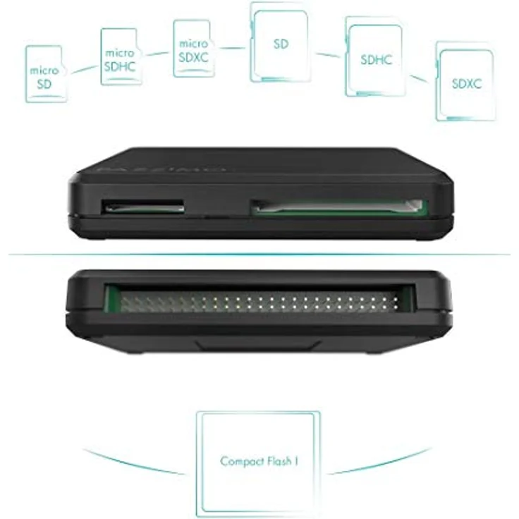 Hama Kartenleser USB 3.0 (Kartenlesegerät für SD | SDHC | SDXC | microSD | microSDHC | microSDXC | CF Speicherkarte, Card Reader mit USB Kabel für Windows PC|Mac|Notebook|Laptop|TV) schwarz – Bild 3