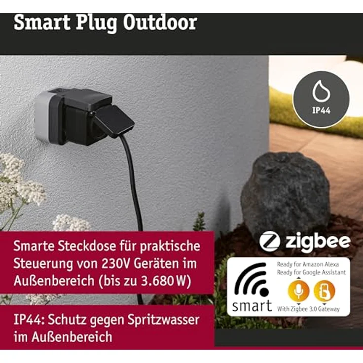 Paulmann Smart Plug Outdoor ZigBee Zwischenstecker, 3.680 Watt, App- und Sprachsteuerung, Repeater-Funktion – Bild 2
