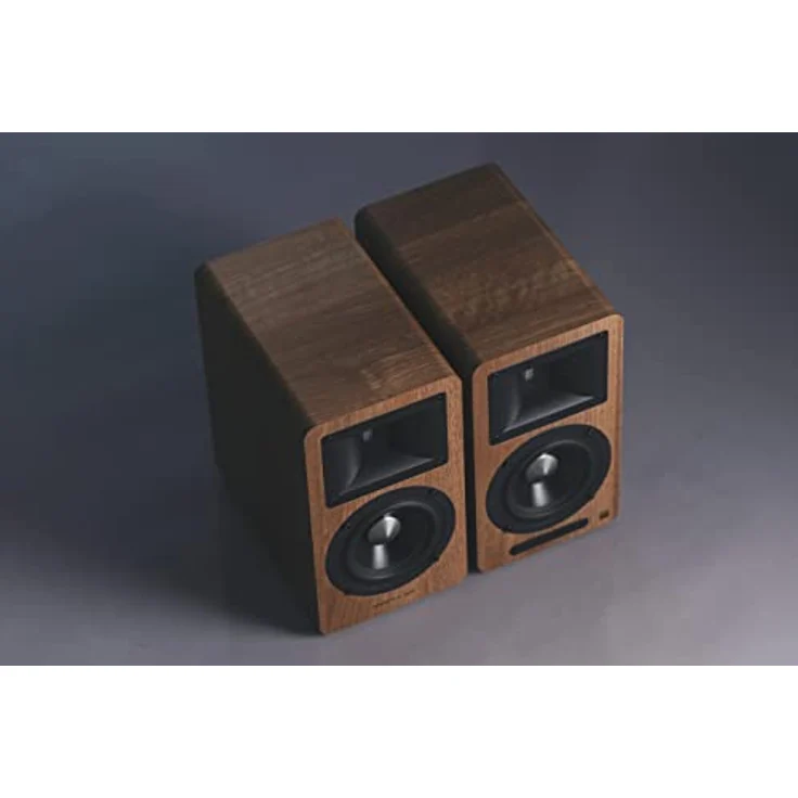 Airpulse EDIFIER AIRPULSE A80 - 2.0 Regallautsprechersystem (100W) mit Bluetooth V5.0 (aptX), Bändchen-Hornhochtöner für präzise und klarste Höhen, vielseitige Anschlussmöglichkeiten, inkl. Fernbedienung, Walnuss-Finish – Bild 4