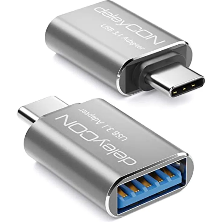 deleyCON USB C auf USB Adapter, 2 Stück, USB 3.1 mit 5 Gbit/s OTG, Silber