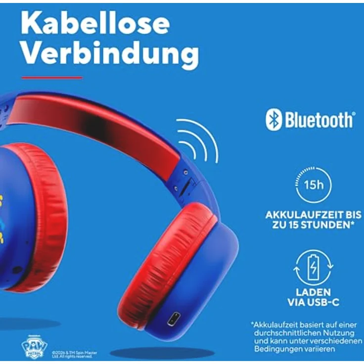 Trust Nouna Kabellose Kopfhörer Paw Patrol Blau, mit integriertem Lautstärkeregler und Mikrofon, faltbares Design, kinderfreundlich – Bild 3