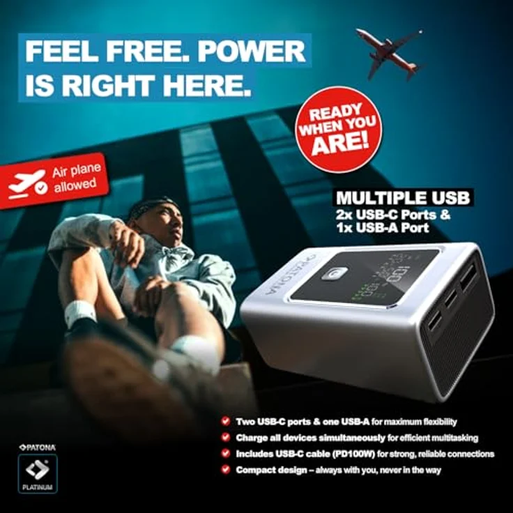 PATONA Platinum Powerbank Luxury One, 10.000mAh, PD35W, 2x USB-C & 1x USB-A, Sicherheitsfunktionen gegen Überladung & Kurzschluss – Bild 4