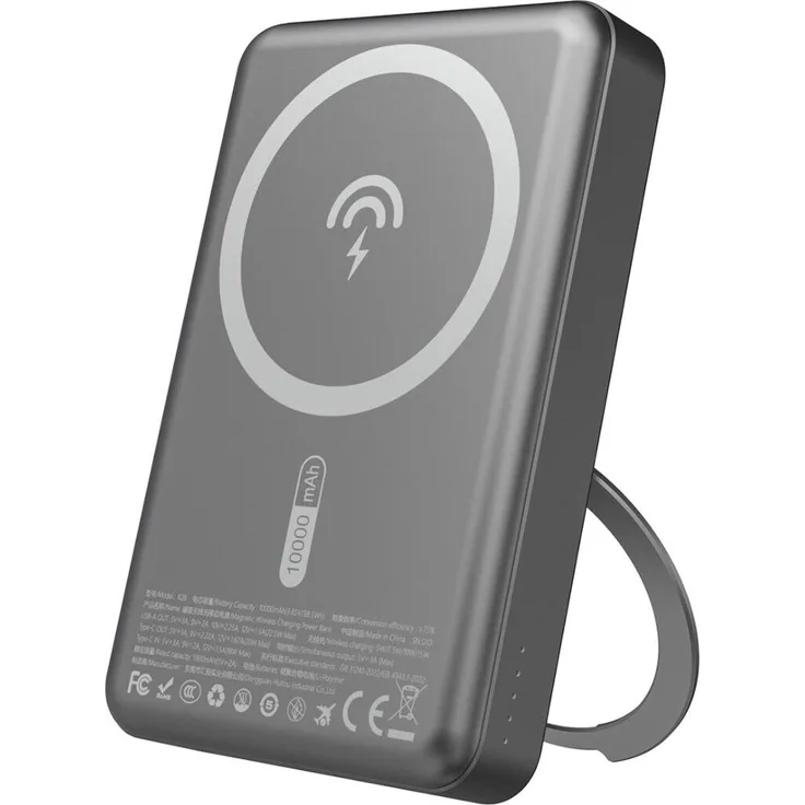 Dudao K28 Powerbank, 10000 mAh PD 22,5 W, MagSafe, Metallgehäuse, Ringständer, grau