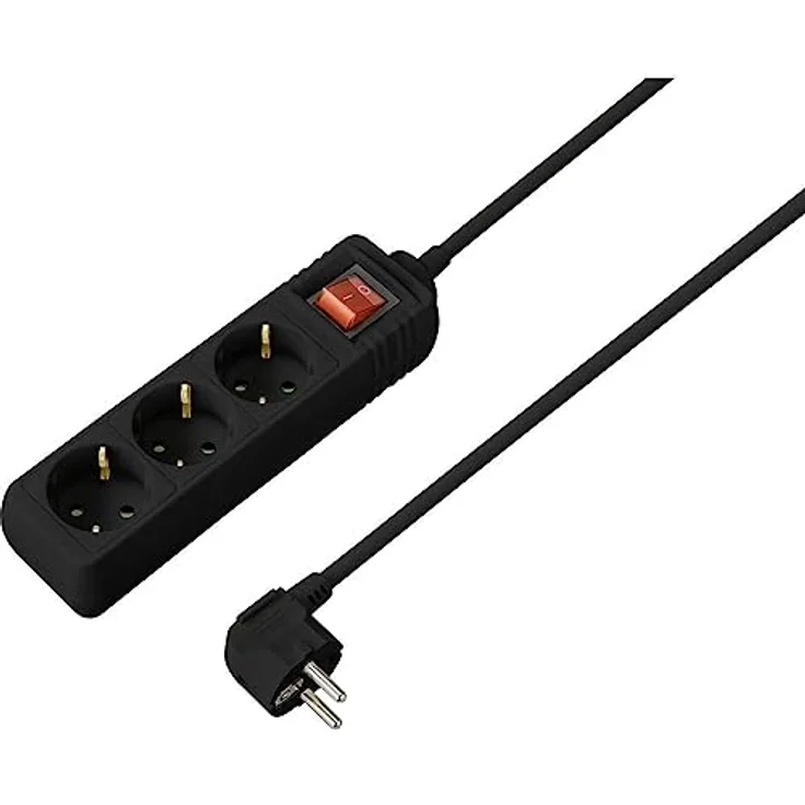 sygonix SY-7042482 Steckdosenleiste 3-fach Schwarz, Schutzkontakt mit Ein/Aus-Schalter, erhöhter Berührungsschutz