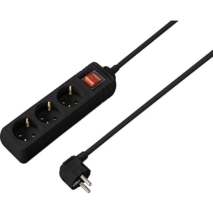 sygonix SY-7042482 Steckdosenleiste 3-fach Schwarz, Schutzkontakt mit Ein/Aus-Schalter, erhöhter Berührungsschutz – Bild 1