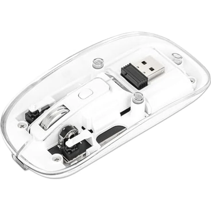 Manhattan Funkmaus USB-A 4Tasten RGB LED weiß transparent - Kabellose Maus mit beidhändigem Design und RGB-LED-Logo – Bild 1