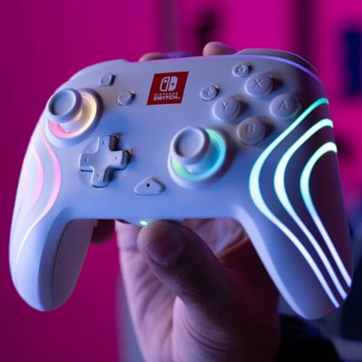 PDP Afterglow Wave White Wireless Switch Controller, RGB LED, bis zu 20 Stunden Akkulaufzeit, programmierbare Tasten, offiziell lizenziert für Nintendo Switch, Farbe: Weiß – Bild 10
