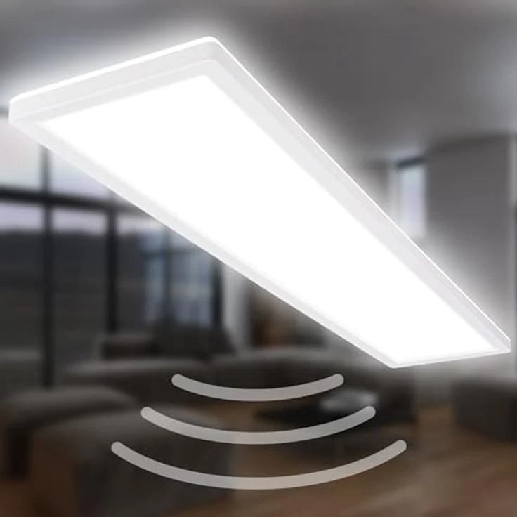 BRILONER LED Deckenlampe mit Bewegungsmelder, flach, IP44 Spritzwasserschutz, LED Panel, 98x20x3cm, Weiß – Bild 1