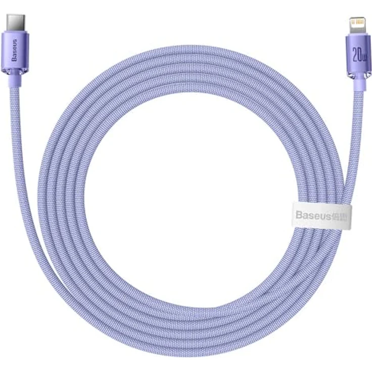 Baseus Crystal Kabel USB-C auf Lightning, 20W PD, 2m, violett, Hochgeschwindigkeitsdatenübertragung bis 480 Mbps, Überhitzungsschutz – Bild 4
