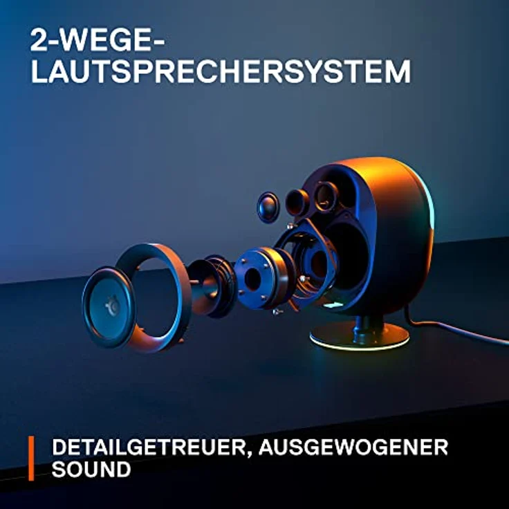 SteelSeries Arena 7 - 2.1-Gaming-Lautsprecher – 2-Wege-Lautsprecherdesign – Starke Bässe, Subwoofer – Reaktive RGB – USB, Aux, optisch, kabelgebunden – Bluetooth – PC, PlayStation, Mobilgeräte, Mac – Bild 3