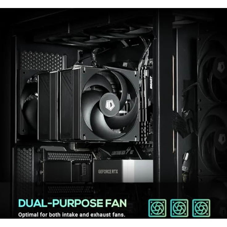 ID-COOLING AS-120-K TRIO 120mm Gehäuselüfter, 3er-Pack, hohe Leistung 58 CFM, geringe Geräuschentwicklung 27,2 dB(A), schwarz – Bild 4
