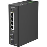 D-Link 6-Port Gigabit Industrial Switch, unmanaged mit Power over Ethernet (PoE+), 12 Gbit/s Switching-Kapazität, Schwarz