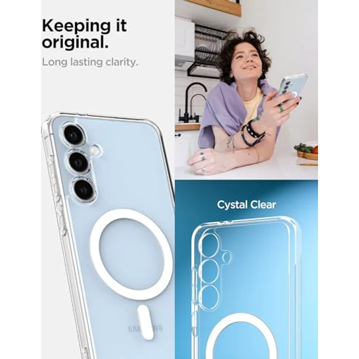 Spigen Ultra Hybrid MagFit Hülle Kompatibel mit Samsung Galaxy S24 FE -Weiß, Kristallklare Schutzhülle mit Metallring und Luftkissentechnologie – Bild 3