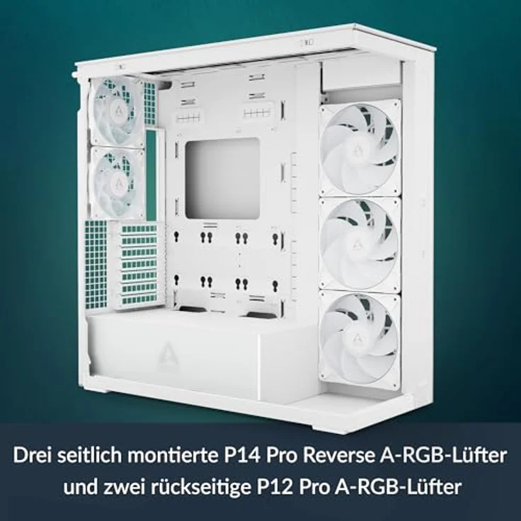 ARCTIC Xtender VG (White), PC-Gehäuse mit gehärtetem Panorama-Glas, vertikaler GPU-Anbringung, 2x 420 mm Radiator Support, 5x vormontierte A-RGB Lüfter, Full Tower, bis zu E-ATX – Bild 3