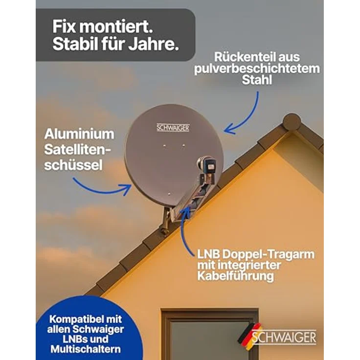 Schwaiger Satellitenanlage Set, Anthrazit Aluminium 75 cm, Quad LNB und Wetterbeständigkeit für optimalen Empfang – Bild 5