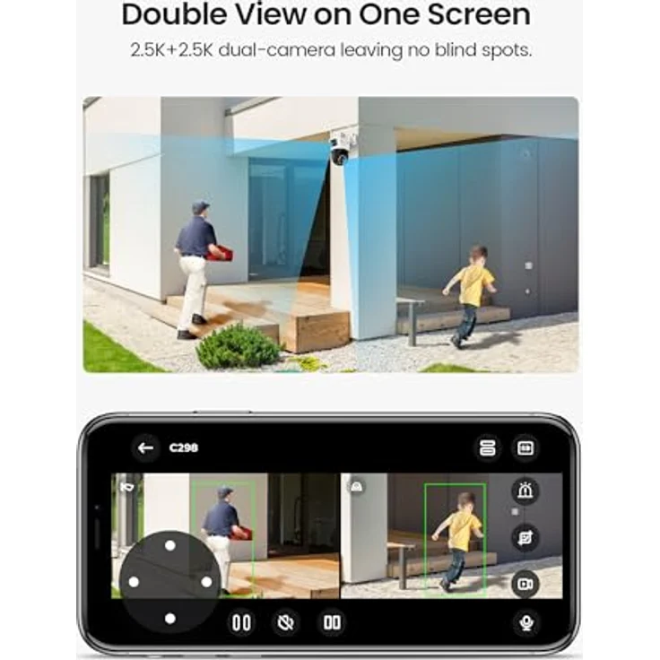 ZOSI C298 Pro Überwachungskamera, 8MP Aussen WLAN mit Doppelobjektiv (4MP+4MP), 2.4GHz WiFi, Personenerkennung - Schwarz – Bild 2