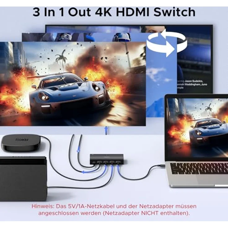UGREEN HDMI Switch 3 in 1 Out, 4K@60Hz HDMI Splitter mit Fernbedienung, unterstützt HDR10+ und HDCP2.2, kompatibel mit PS5/4/3, Xbox, Blu-ray Player – Bild 2