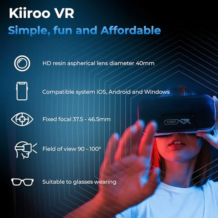 Kiiroo Virtual-Reality-Headset, VR Brille mit HD Harzlinse und einstellbarem IPD, Schwarz – Bild 2