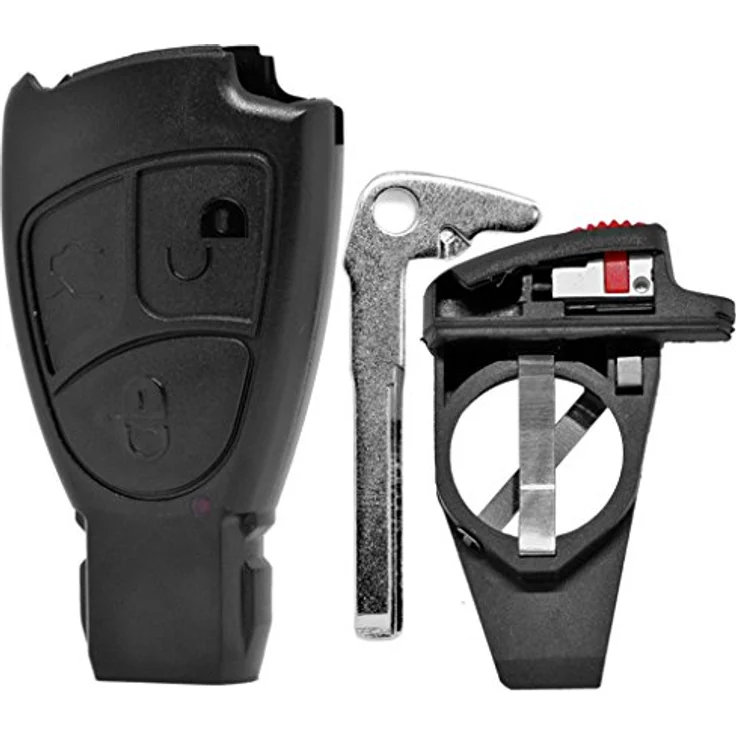 mt-key Auto Schlüssel Ersatz Gehäuse mit 3 Tasten, inkl. Batteriehalter, Rohling und 2x CR2025 Knopfzellen für Mercedes Benz Modelle – Bild 5
