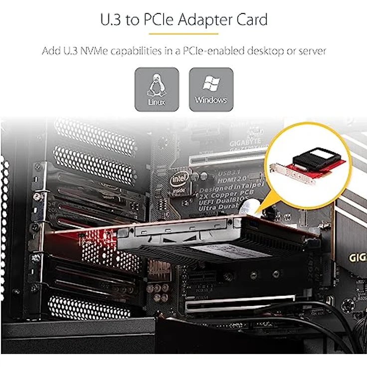 StarTech.com U.3 PCIe Adapter Karte - PCIe 4.0 x4 Adapter für 2.5 Zoll U.3 NVMe SSDs - SFF-TA-1001 PCI Express Add-in Karte - U 3 NVMe SSD auf PCIe Adapterkarte - U.3 NVMe Adapterkarte (PEX4SFF8639U3) - Preisvergleich – Bild 2