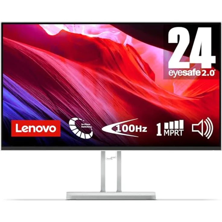 Lenovo L24i-4A | 23,8" Full HD Monitor | 1920x1080 | 100Hz | 250 nits | 1ms Reaktionszeit | HDMI | VGA | IPS Panel | integrierte Lautsprecher | grau