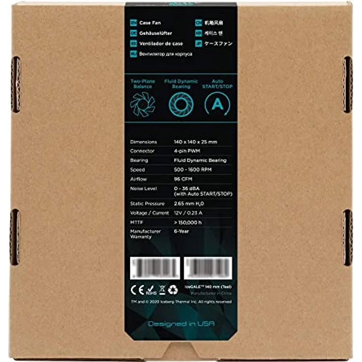 Iceberg Thermal IceGALE 140 mm PWM Premium Gehäuselüfter 2er-Pack, Blaugrün – Bild 5