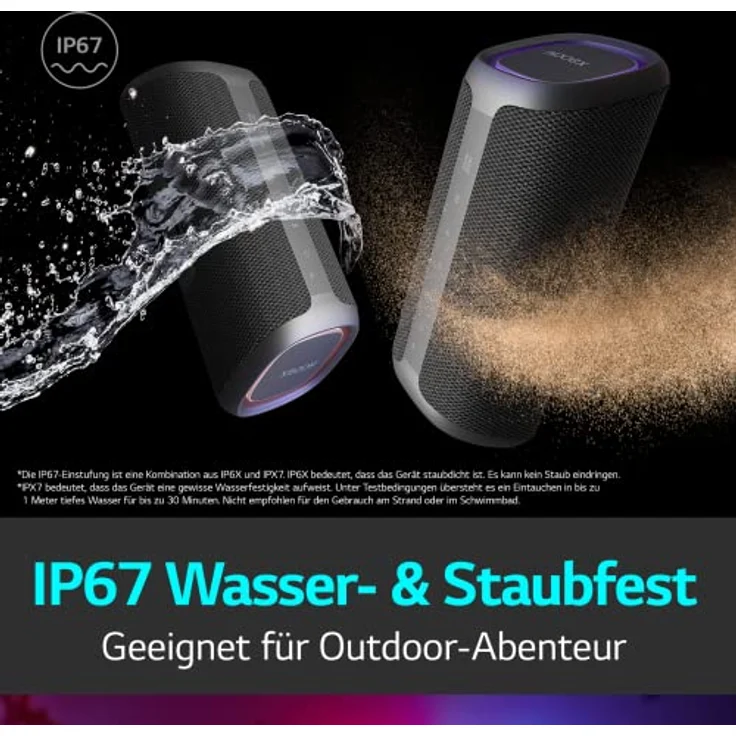 LG XBOOM Go DXG7, tragbarer Bluetooth-Lautsprecher (40 Watt, Google Assistant, Siri, Beleuchtung), Grau – Bild 4