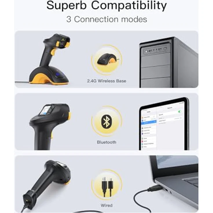 Inateck Pro 8, Bluetooth 2D 1D Wireless Handheld Barcode Scanner mit Touchscreen, CMOS CCD Dual Module, große Reichweite, intelligente Ladestation, unterstützt App SDK – Bild 4