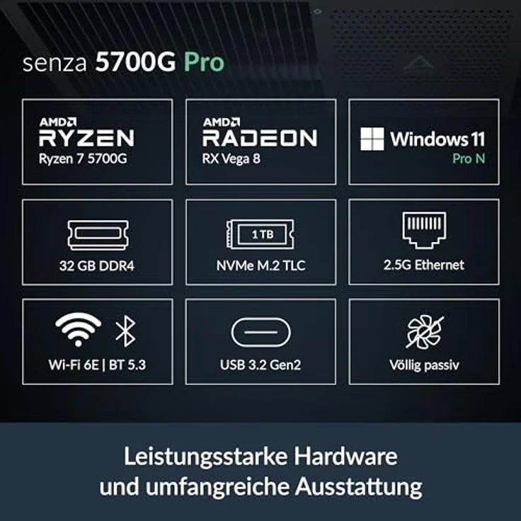 ARCTIC Senza 5700G ACPCC00006A Pro Mini-PC, AMD Ryzen 7 5700G, 8-Core, 32GB RAM, 3.8 GHz, 4.6 GHz Turbo – Bild 2