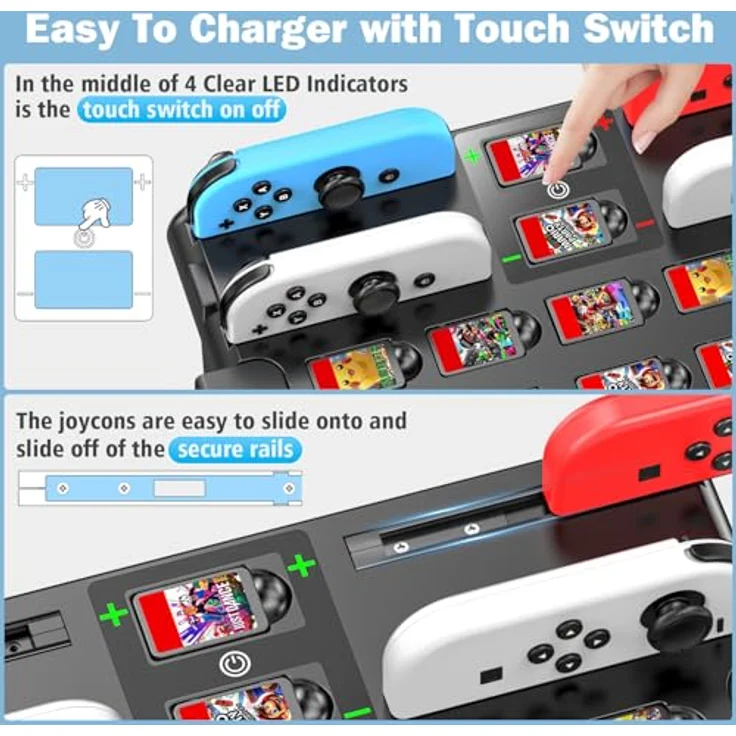 Kytok Switch Spiele Aufbewahrung mit Joy-Con Ladestation, 28 Spielkarten und TV-Dock für Switch/OLED, Schwarz – Bild 2