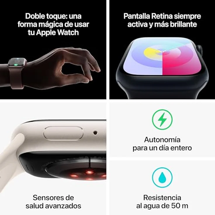 Apple Watch Series 9, GPS, 45MM, Aluminiumgehäuse Mitternacht, Sportarmband Mitternacht, M/L – Bild 5