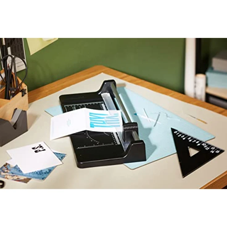 Hama Papierschneider mit Rollklinge (Schneidemaschine mit 5 Blatt Schneidleistung, Schneidegerät bis DIN A4, Rollenschneidemaschine für Papier, Folie und Fotos) schwarz – Bild 4