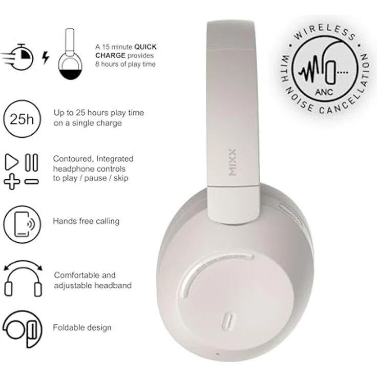 Mixx Audio StreamQ C4, Wireless Kopfhörer mit 40 Stunden Akkulaufzeit und aktiver Geräuschunterdrückung, Sand – Bild 2