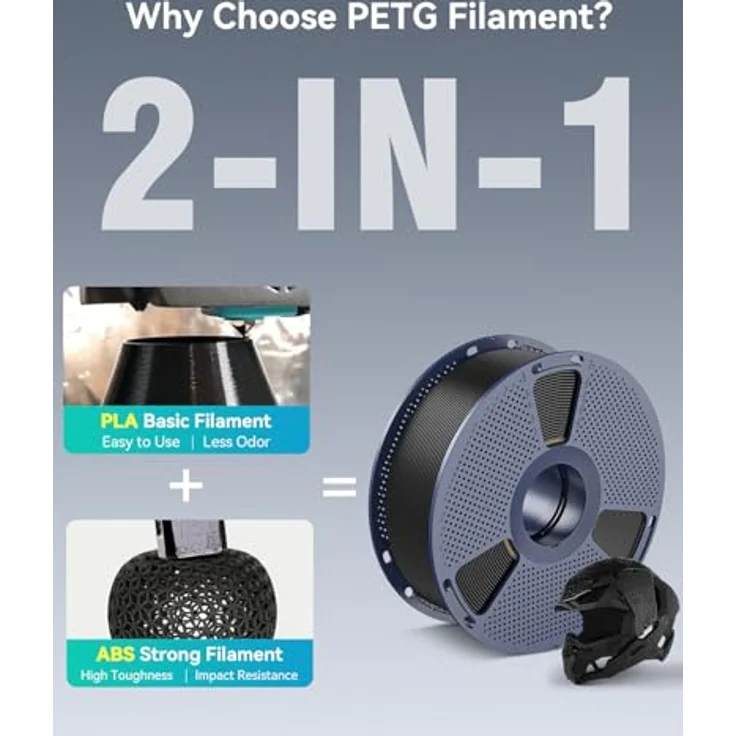 SUNLU PETG Filament 1,75 mm, hohe Zähigkeit und gute Schichthaftung, schwarz, 1kg Spule – Bild 2
