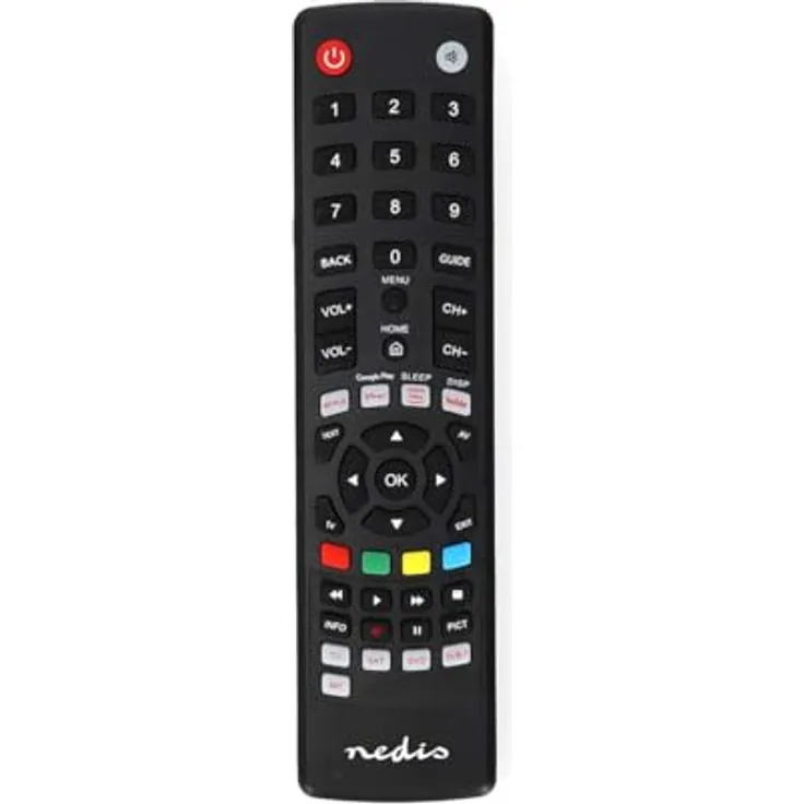 NEDIS Universal-Fernbedienung - Vorprogrammiert - 4 Geräte Disney + Button/Google Play Button/Netflix Button/YouTube Button - Infrarot - Schwarz